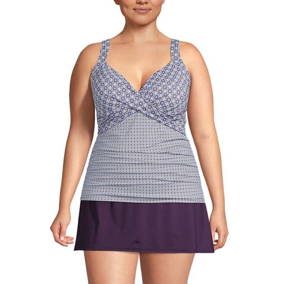 Lands' End Women's 14, 14-18W LONG V-Neck Wrap Underwire Tankini Swimsuit Top - Picture 3 of 10